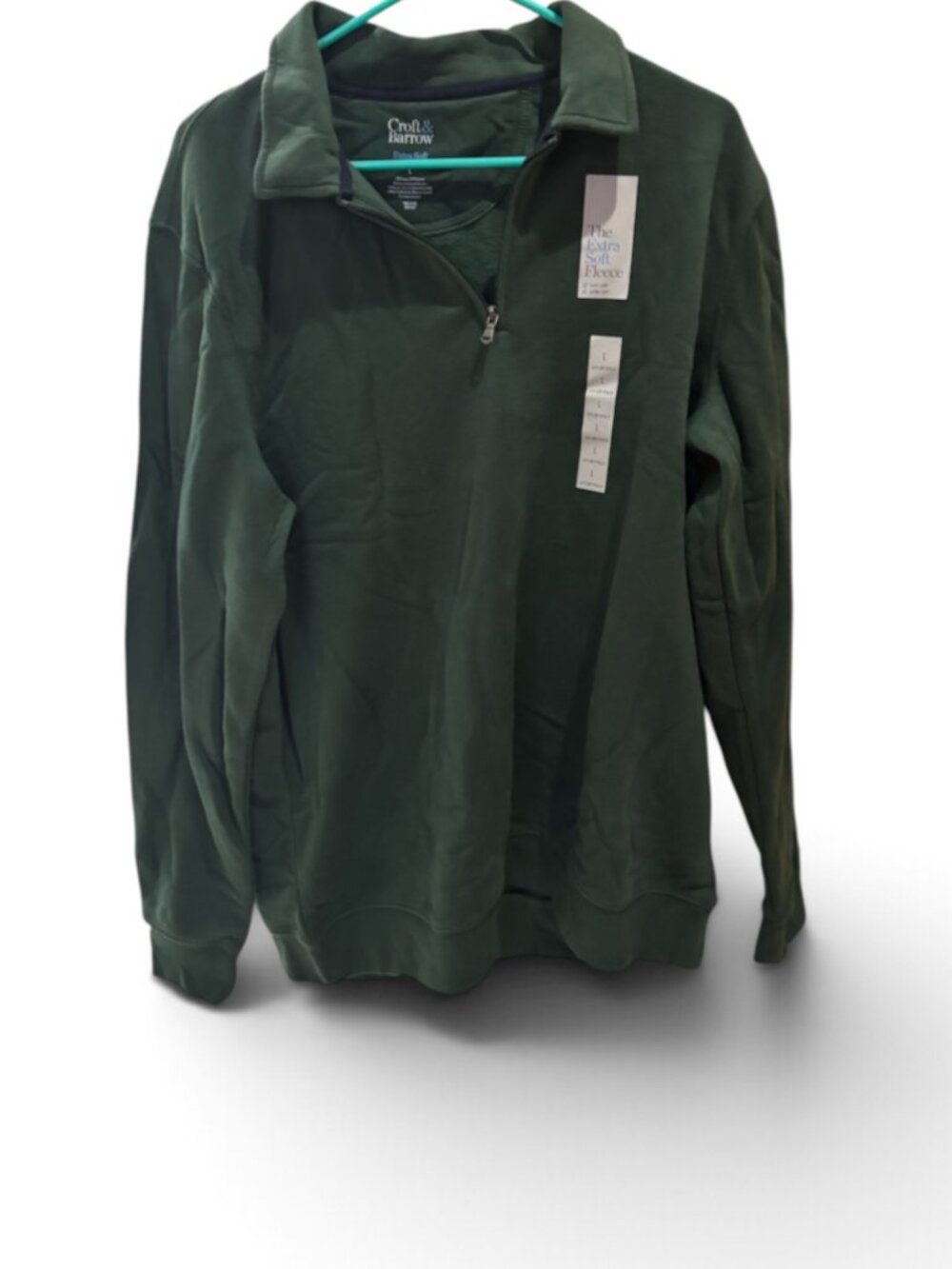 NWT Croft & Barrow Green Extra Soft Fleece Quarter-Zip Pullover – Long Sleeves
